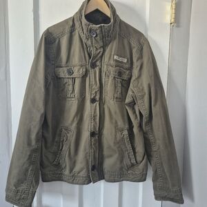 Hollister Vintage 90 Y2K Military Field Style Jacket Army Green Sz XL